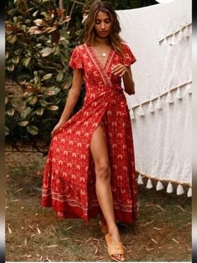 ZESICA Bohemian Floral Wrap Dress Size XL